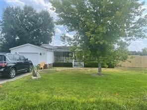 view of yard with a garage