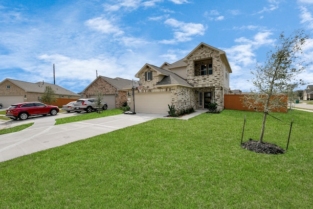 view of front of house with a front yard and a garage