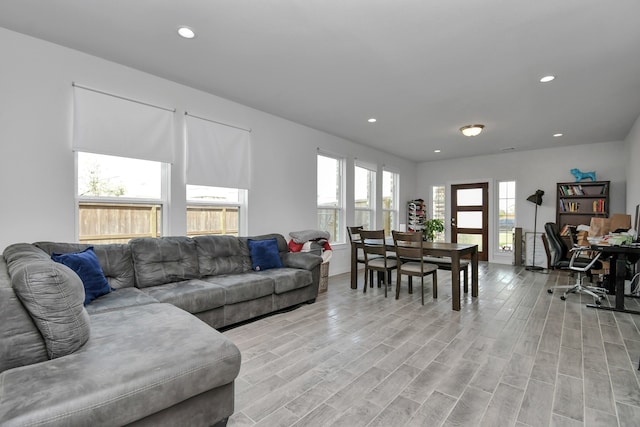 living room with light wood-type flooring