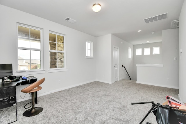 carpeted office with plenty of natural light