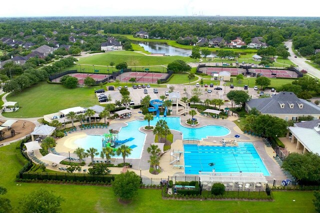 bird's eye view featuring a water view