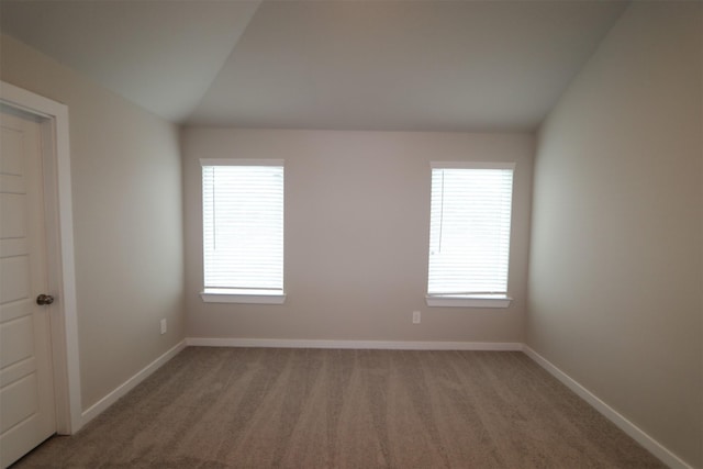 spare room with vaulted ceiling, a wealth of natural light, and carpet floors