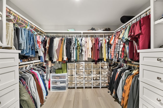 spacious closet featuring light hardwood / wood-style floors