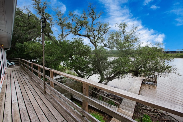 deck featuring a water view