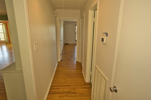 corridor with light wood-type flooring