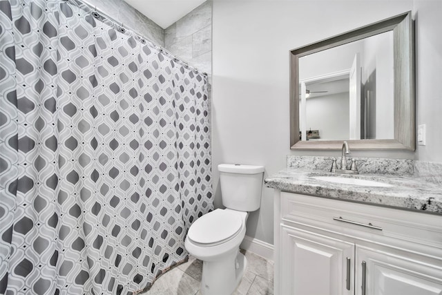 bathroom with vanity, toilet, and tile floors