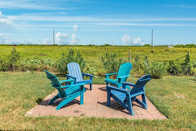 view of terrace featuring a rural view