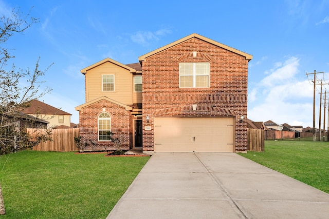 view of front property with a garage and a front lawn