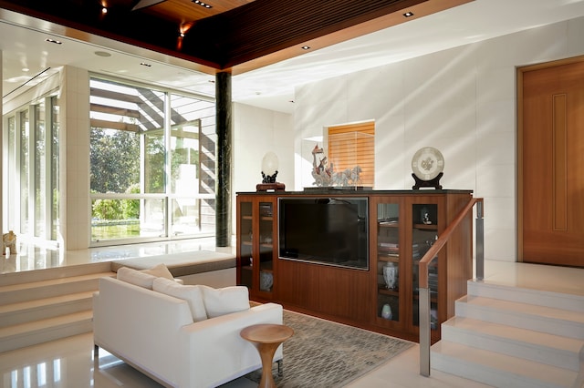 living area with light tile floors