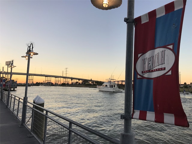 dock area featuring a water view