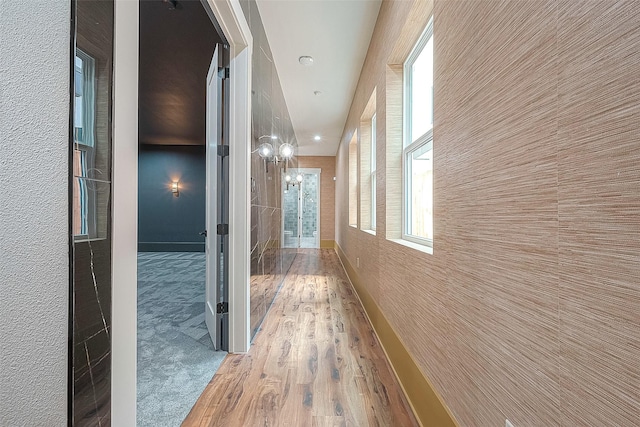 corridor with hardwood / wood-style floors and a healthy amount of sunlight