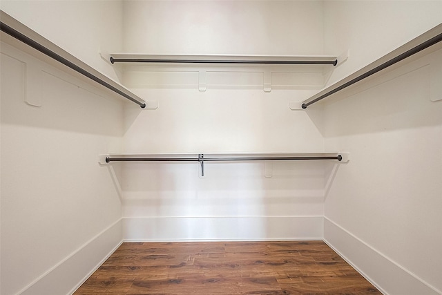 spacious closet with dark wood-type flooring