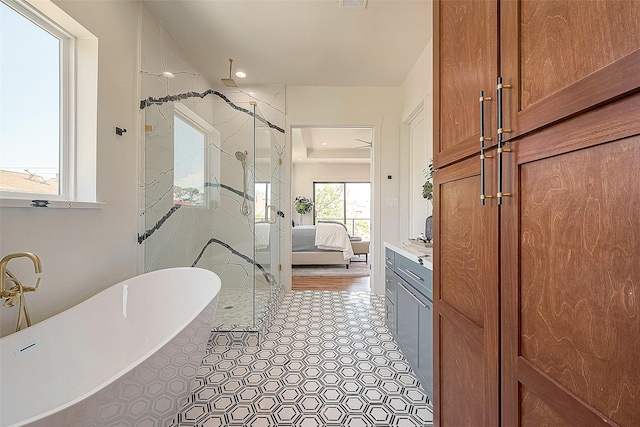 bathroom featuring plus walk in shower