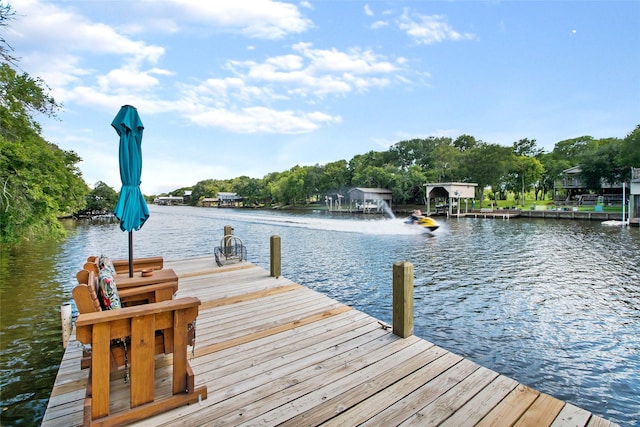 dock area with a water view