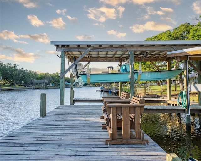 view of dock featuring a water view