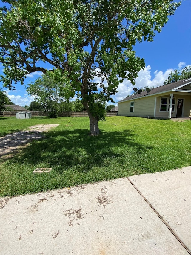 view of yard with a storage unit