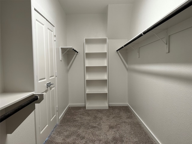 spacious closet featuring dark carpet