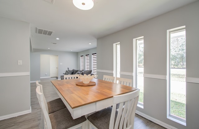 dining room featuring plenty of natural light and wood-type flooring