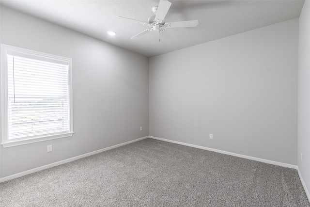 spare room featuring ceiling fan, a wealth of natural light, and carpet floors