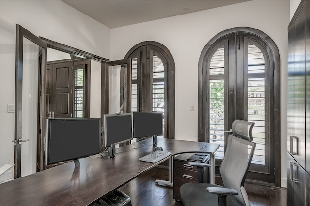 office area featuring dark hardwood / wood-style floors