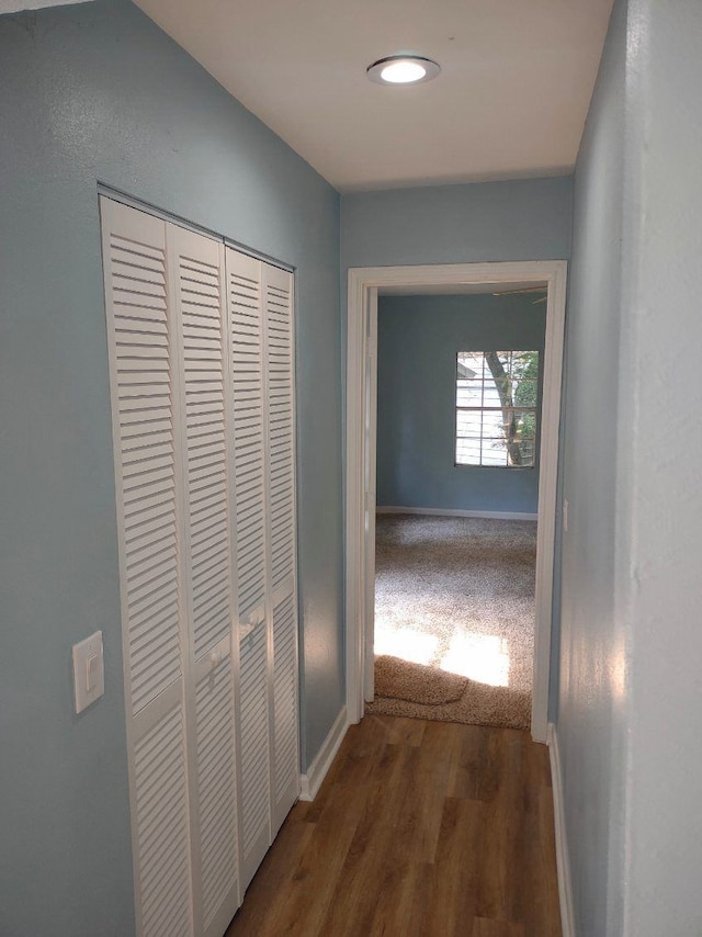 corridor featuring dark wood-type flooring