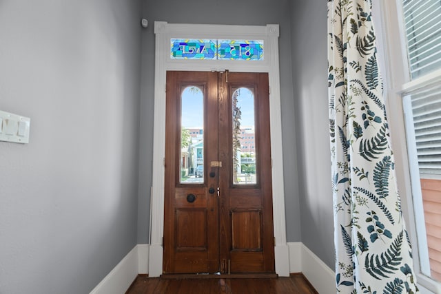 foyer entrance featuring dark wood-type flooring