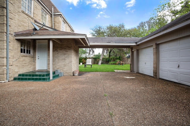 exterior space with a garage