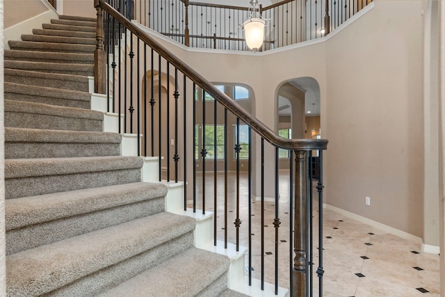 stairway with tile floors