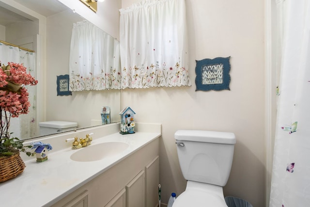 bathroom featuring vanity with extensive cabinet space and toilet