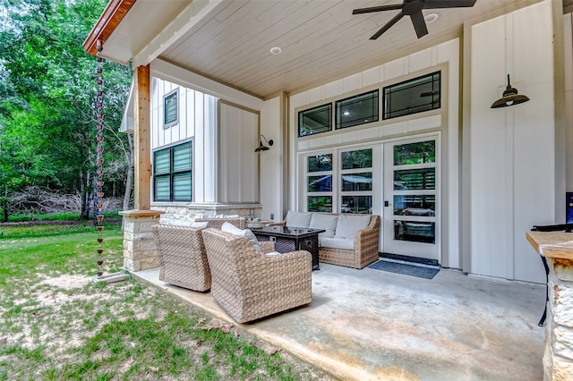 view of patio / terrace with an outdoor living space and ceiling fan