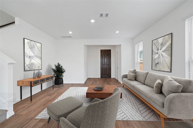 living room featuring light hardwood / wood-style flooring