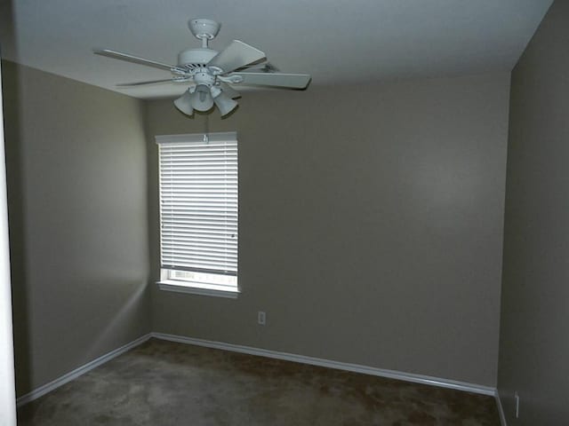 spare room featuring ceiling fan and carpet flooring