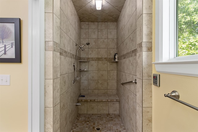 bathroom featuring a tile shower