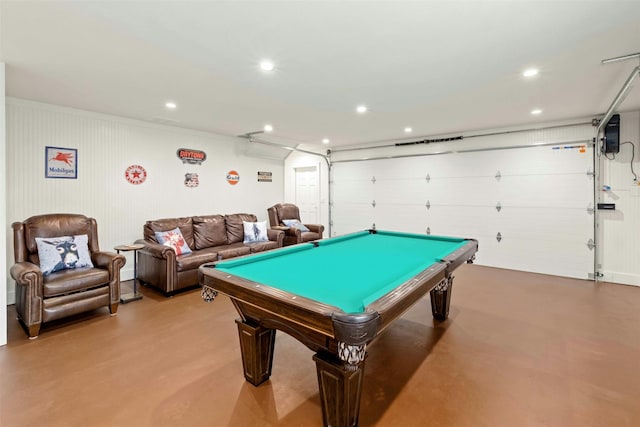 rec room featuring concrete floors and billiards