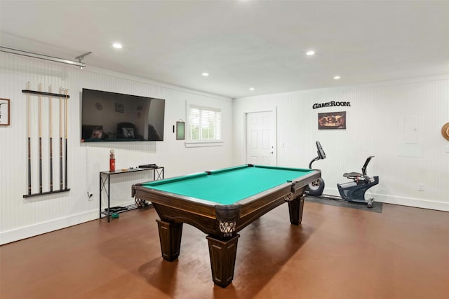 rec room featuring billiards