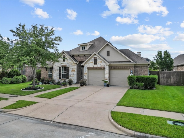 view of front of property featuring a garage and a front yard