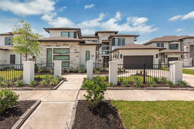 prairie-style home featuring a garage