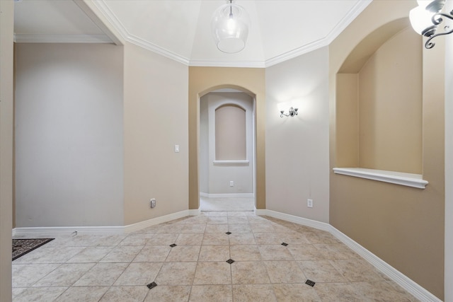 tiled empty room with ornamental molding