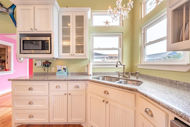 kitchen featuring plenty of natural light, stainless steel microwave, and a sink