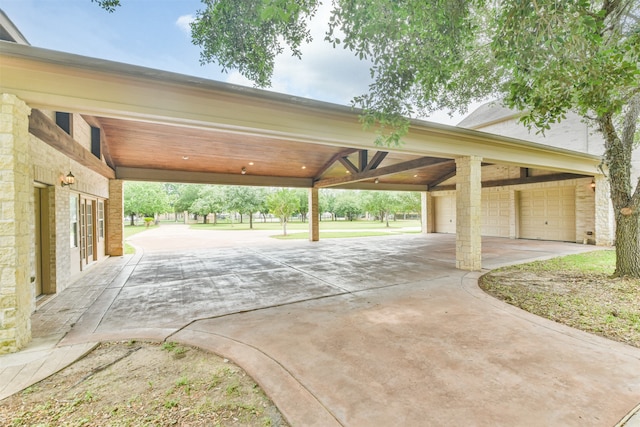 exterior space with a garage