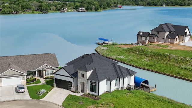 aerial view with a water view