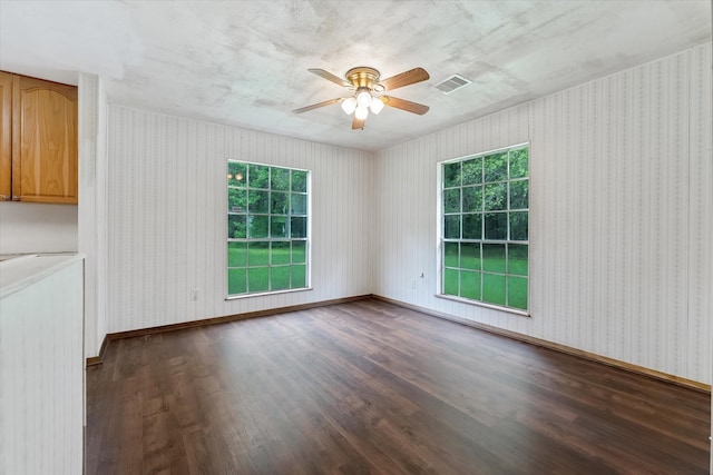 interior space featuring dark hardwood / wood-style flooring and ceiling fan