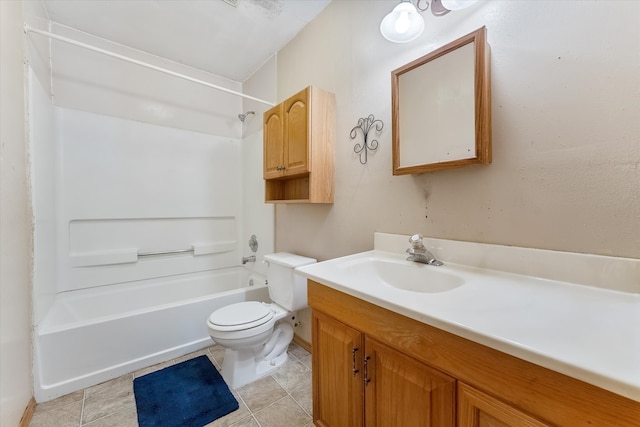 full bathroom featuring tile flooring, shower / bath combination, oversized vanity, and toilet