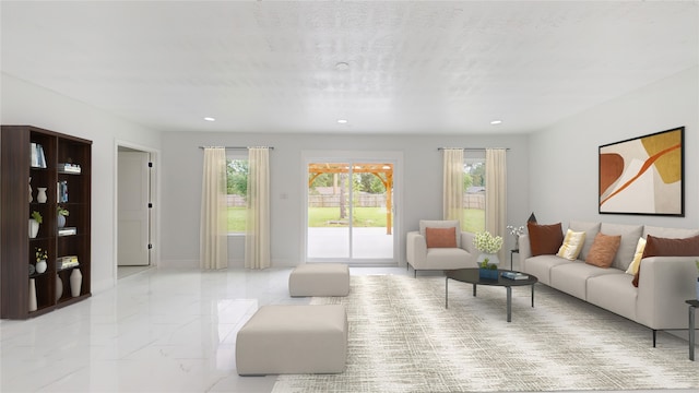 living room with light tile floors