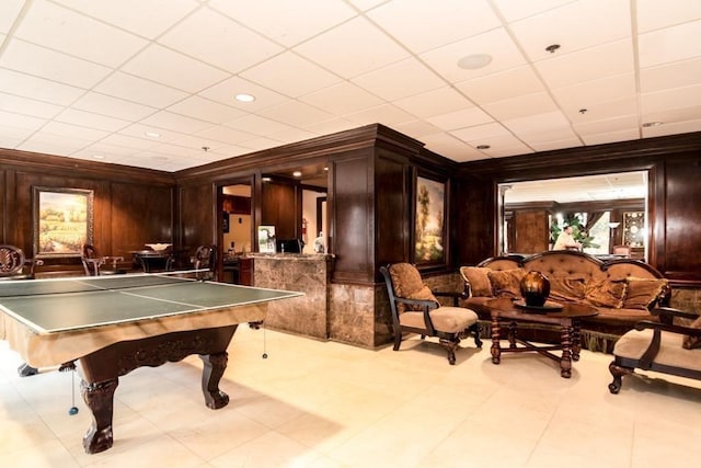 recreation room with tile flooring