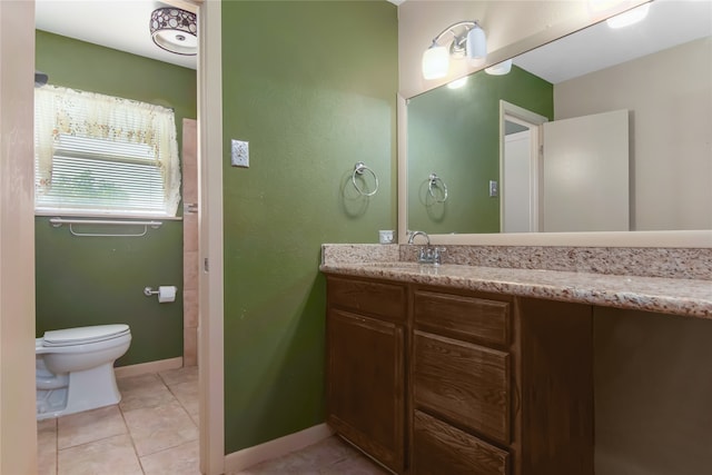 bathroom with vanity, tile patterned flooring, and toilet