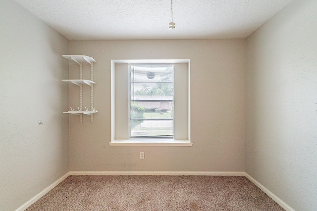 carpeted spare room with a textured ceiling