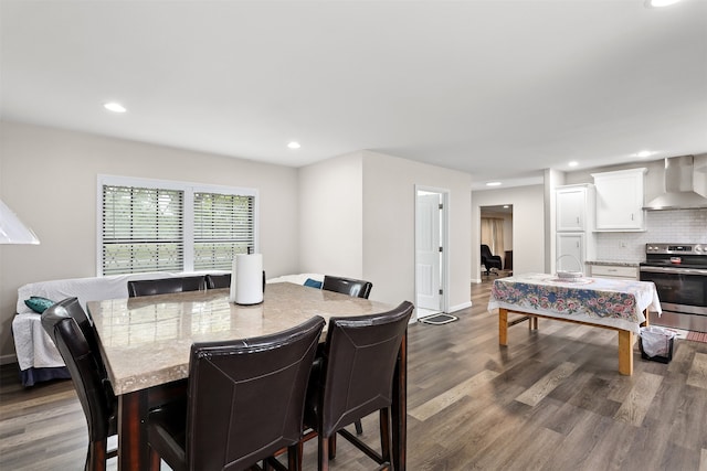 dining area with dark wood-type flooring