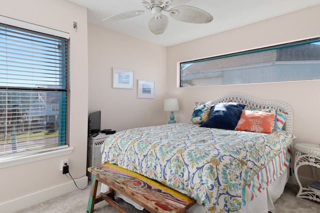 bedroom featuring carpet and ceiling fan