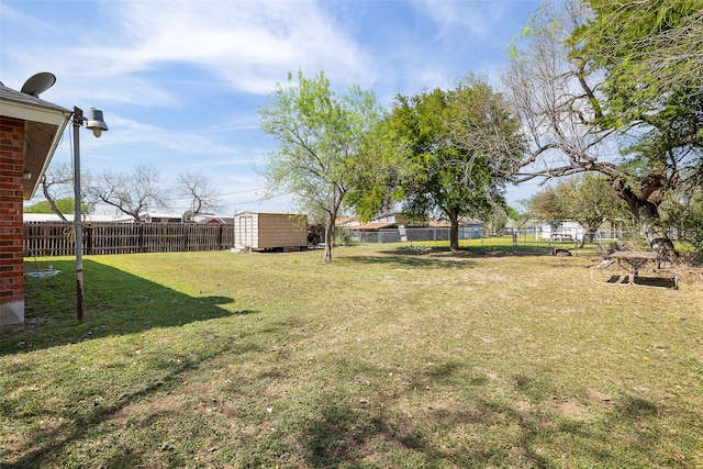 view of yard featuring a shed